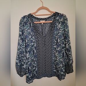 Joie Blue and Black Floral Blouse